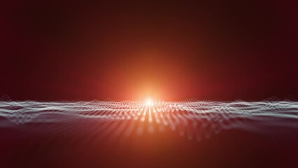 Wall Mural - digital technology detailed wavy lines on dark background with glowing red light. seamless looping a