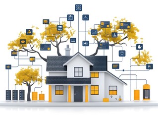 Wall Mural - Integrated Public Registry System A Minimalistic Graphic Showcasing the Seamless Combination of Business and Real Estate Data