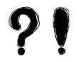 Set of hand drawn question marks and exclamation. doodle questions marks. isolated on black and white. vector illustration