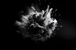 Explosive Charcoal Burst:Futuristic Monochrome Splash of Powdery Particles Amid Swirling Smoke and Air