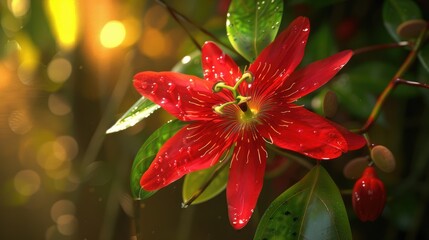 Wall Mural - Passiflora Edulis A Red Passion Fruit Flower from the Passifloraceae Family