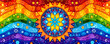 it is a pixel art of a rainbow colored mandala