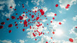 Crimson balloons soaring high against a holiday sky, symbolizing passion and excitement.