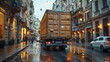 A delivery truck loaded with parcels embarks on its journey, symbolizing reliability and dependability.