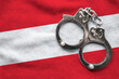 Flag of  Austria and police handcuffs. Crime and offenses in country Concept
