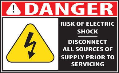 Sticker - Danger risk of electrical shock hazard warning sign vector