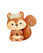 watercolor brown squirrel holding acorn and wearing flower crown