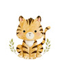 watercolor tiger sitting in leaf wreath