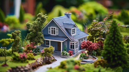 Canvas Print - A small house model surrounded by miniature trees and landscaping elements, emphasizing the importance of curb appeal. 