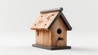 Realistic wooden bird box mockup isolated on white background.