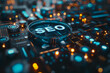 © CreativeIMGIdeas - A close up of a computer chip with the word SEO on it
