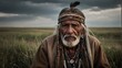 portrait of an old Indian on the prairie
