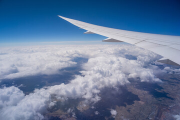 view from airplane window, Window view of flying over North America