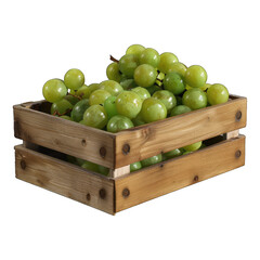 Wall Mural - Green grapes fruit in wooden crate isolated on white background