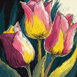 © 래현 김 - 밝고 화려한 스타일과 밝은 분홍과 노란색을 활용한 독특한 튤립