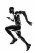 Side profile of an athlete captured in mid-stride, showcasing strength, dynamism, and speed against a white background.