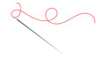 Sewing needle with a long red thread. Vector needle and red thread icon on a white background. Vector illustration. EPS 10