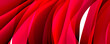 A close up of a red curtain with a white stripe resembling the petals of a flowering plant. The vibrant magenta and peach tints create a striking pattern accented by an electric blue shade