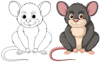 Canvas Print - Vector illustration of two cartoon mice, colored and outlined.