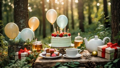 cake with candles and flowers,cake,table,birthday, birthday party, party 