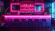 © Katsyarina - The bar counter in neon light. Modern bright bar, pub, retro neon lighting. Fashionable interior of the establishment, creative design