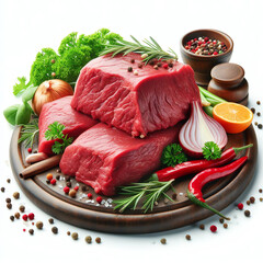 fresh red beef meat, raw, isolated on a white background