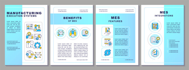Manufacturing execution systems brochure template. Leaflet design with linear icons. Editable 4 vector layouts for presentation, annual reports. Arial-Black, Myriad Pro-Regular fonts used