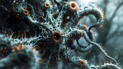 Wall Mural - Intricate Symbiotic Relationships Between Parasites and Their Hosts in Cinematic 3D Render Photographic Style