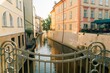 View of the Certovka canal in the center of Prague in spring