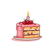 Colorful Birthday Cake Slice with Candle. Vector illustration design.