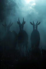 Wall Mural - Shadowy Creatures Lurking in the Ethereal Fog of the Mysterious Night