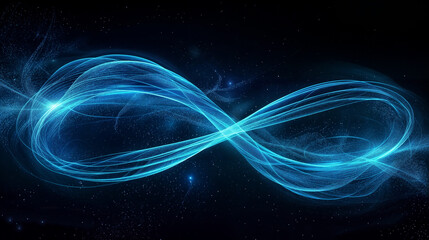 Blue long-exposure light forms an infinity symbol on a dark background