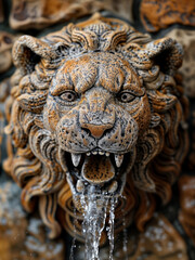 Canvas Print - Stone fountain lion head with water