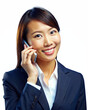 A business Asian woman is talking on the phone in a PNG file
