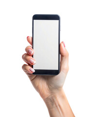 Sticker - A woman's hand is holding a smartphone with a white screen on it. The image is a PNG file
