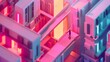 80s synthwave Wave building Art with a isometric View.