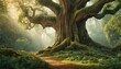 A beautiful forest with big trees and great vegetation. Digital painting background