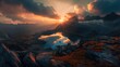 beatiful mountain landscape with lakes, sunset and epic nature