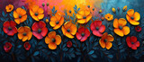 Fototapeta Panele - painting of a painting of a field of flowers with a sun in the background