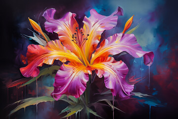 Canvas Print - oil painting of a colorful flower with dynamic brush strokes, art design