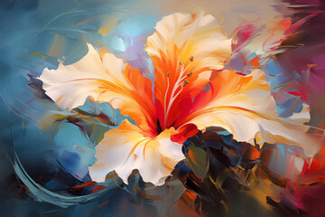 Sticker - oil painting of a colorful flower with dynamic brush strokes, art design