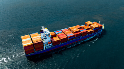 Aerial view of the freight shipping transport system cargo ship container. international transportation Export-import business, logistics, transportation industry concepts	