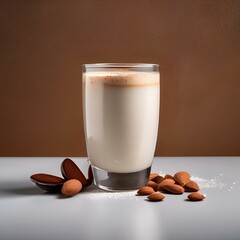 Wall Mural - A glass of creamy almond cashew milk with a sprinkle of cocoa powder3