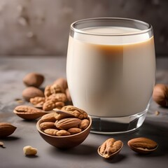 Canvas Print - A glass of creamy walnut almond milk with a splash of honey4