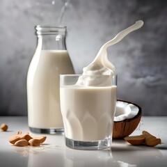 Wall Mural - A glass of creamy coconut cashew milk with a splash of maple syrup5