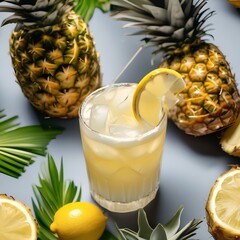 Canvas Print - A refreshing pineapple coconut lemonade with a pineapple, coconut, and lemon garnish3