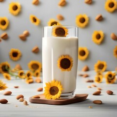 Wall Mural - A glass of creamy sunflower almond milk with a sprinkle of cinnamon1
