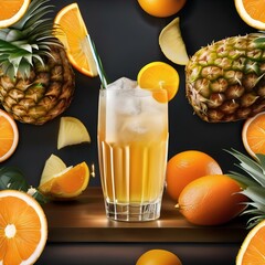 Poster - A glass of fizzy orange pineapple soda with an orange and pineapple slice5