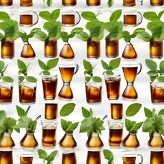Wall Mural - A glass of sweet iced tea with a mint leaf5