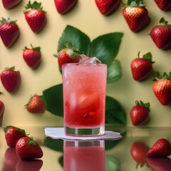 Canvas Print - A glass of fizzy strawberry soda with a strawberry slice4